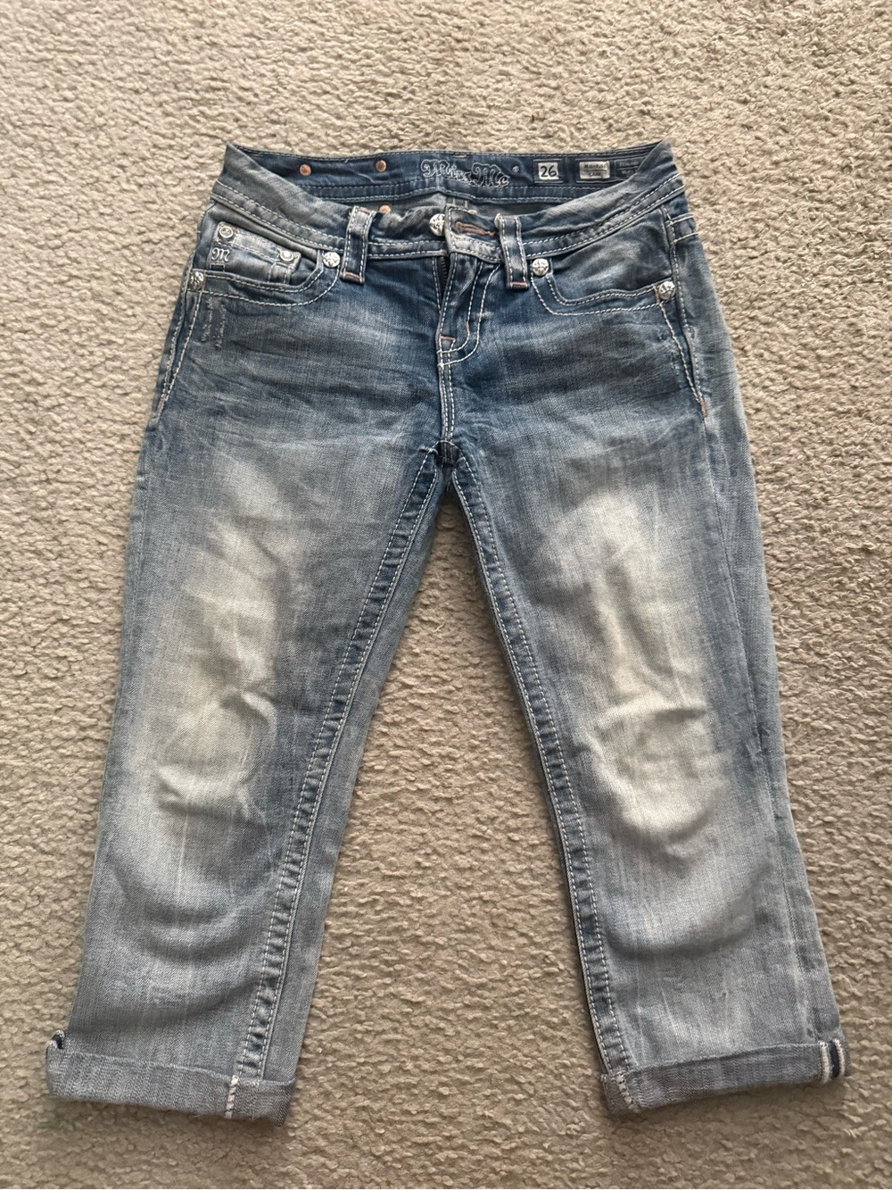 Miss Me Washed Blue Cropped Ankle Jeans